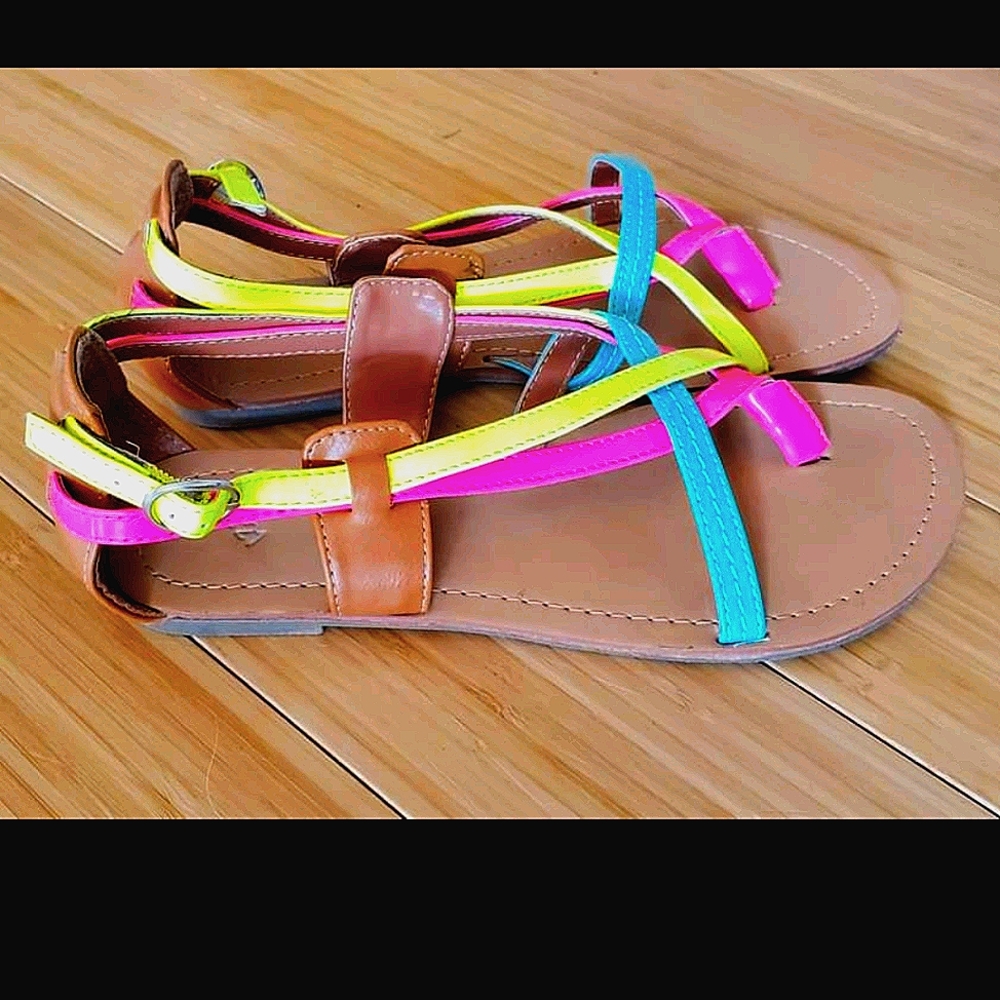 Neon Strappy Flat Sandals
